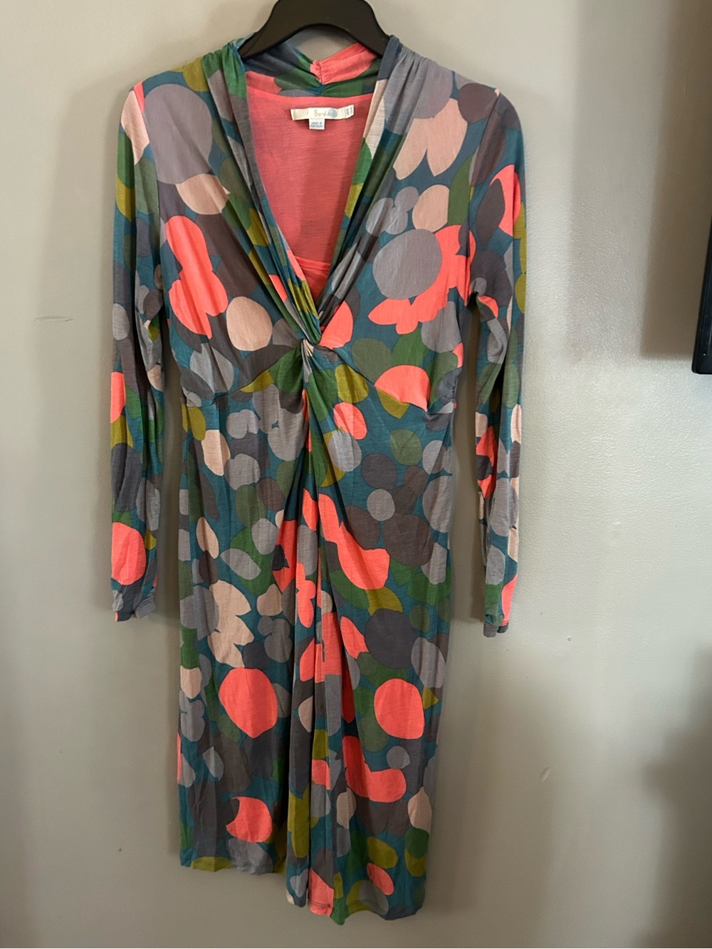 Boden Dress - bright multicolored abstract floral and dot long sleeve